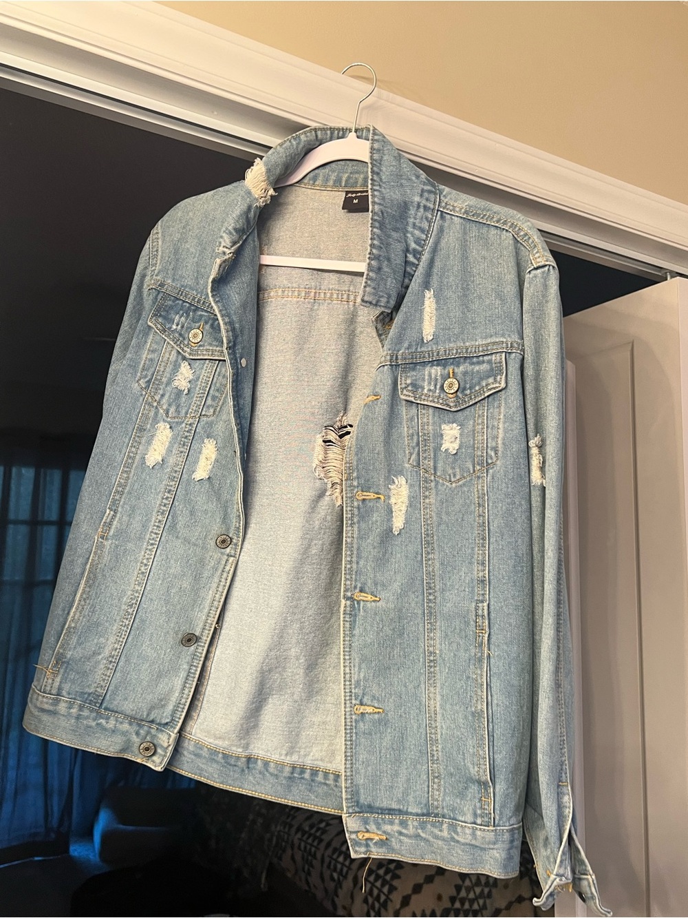 Light Wash Distressed Jean Jacket - Unbranded